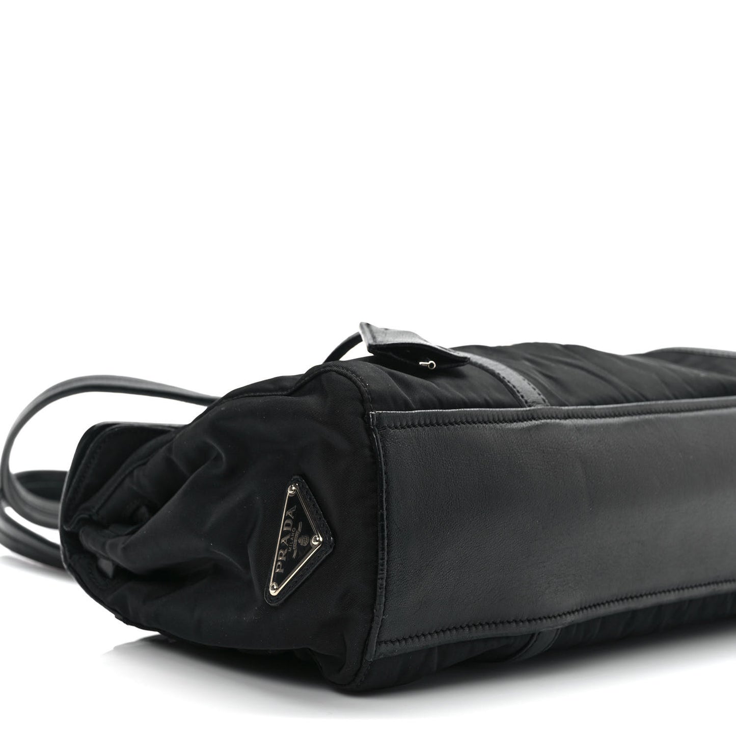 Tessuto Nylon Nappa Foldover Pushlock Satchel Black