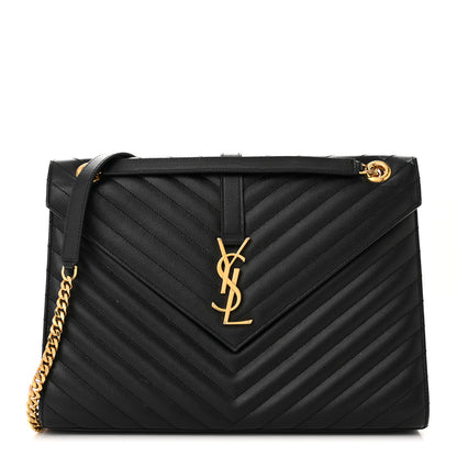 Saint Laurent Grain De Poudre Matelasse Chevron Large Monogram Satchel Black 1 of 14