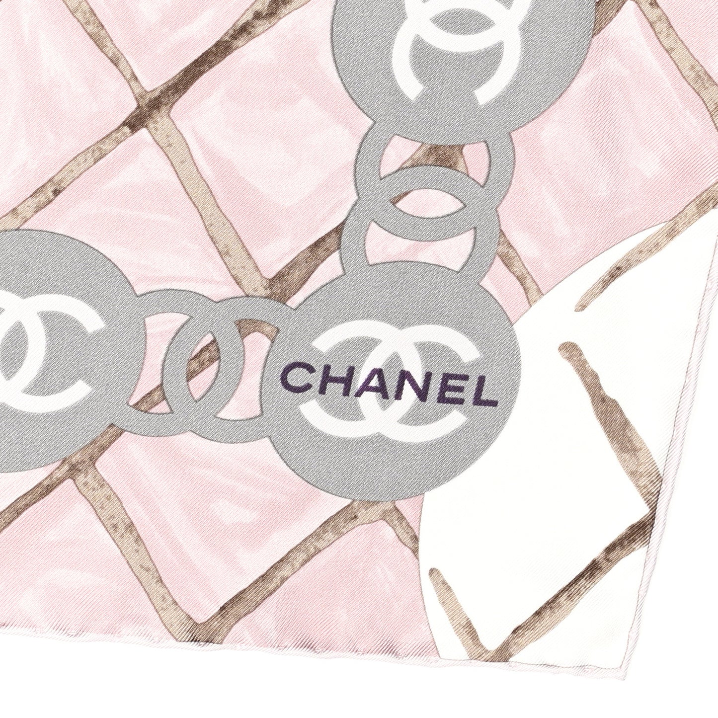 Silk CC Logo Camellia Scarf White Pink