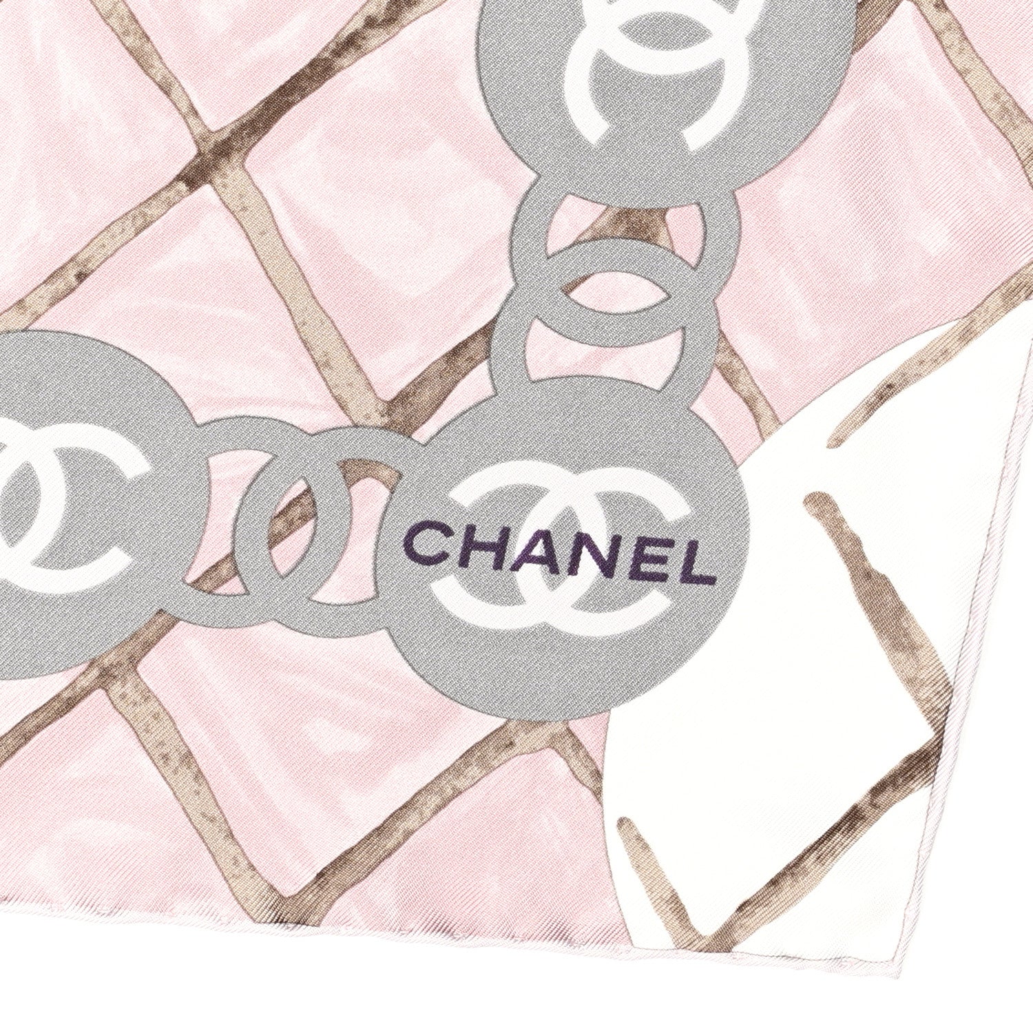 Chanel Silk CC Logo Camellia Scarf White Pink 2 of 3