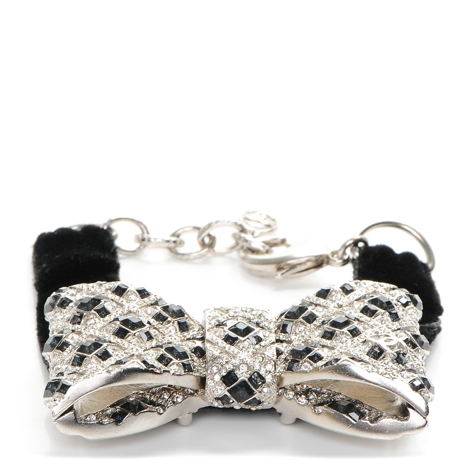 Chanel Crystal Velvet CC Bow Bracelet Black Silver 1 of 4