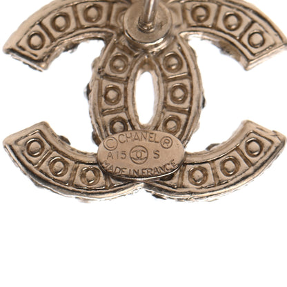 Chanel Pearl Crystal CC Earrings Light Gold 4 of 4
