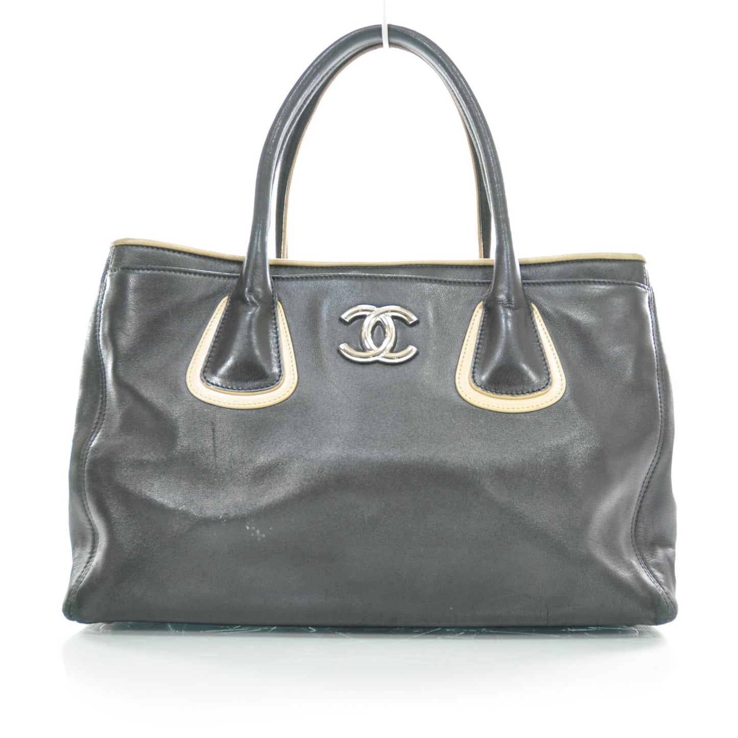 Lambskin Executive Cerf Shopper Tote Black Beige
