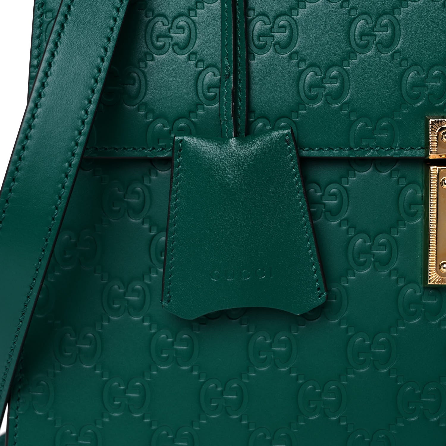 Gucci Guccissima Signature Medium Padlock Top Handle Bag Emerald 10 of 13
