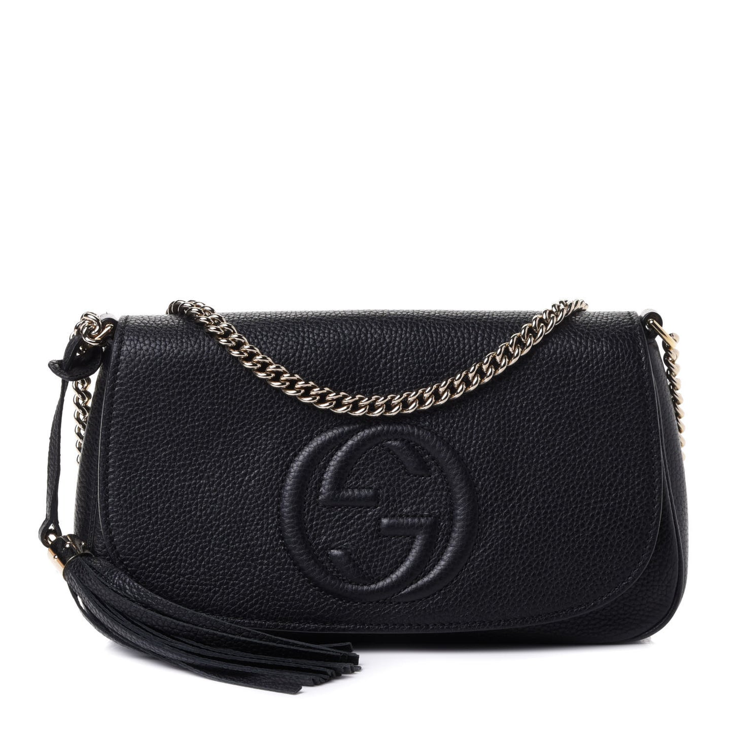 Pebbled Calfskin Medium Soho Flap Crossbody Black