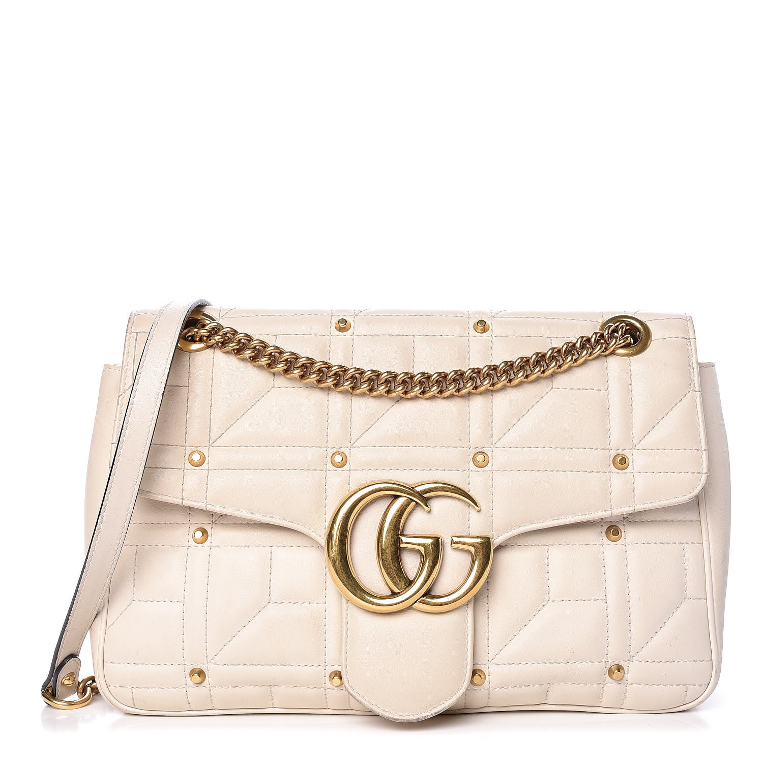 Gucci Calfskin Matelasse Studded Medium GG Marmont Shoulder Bag White 1 of 20