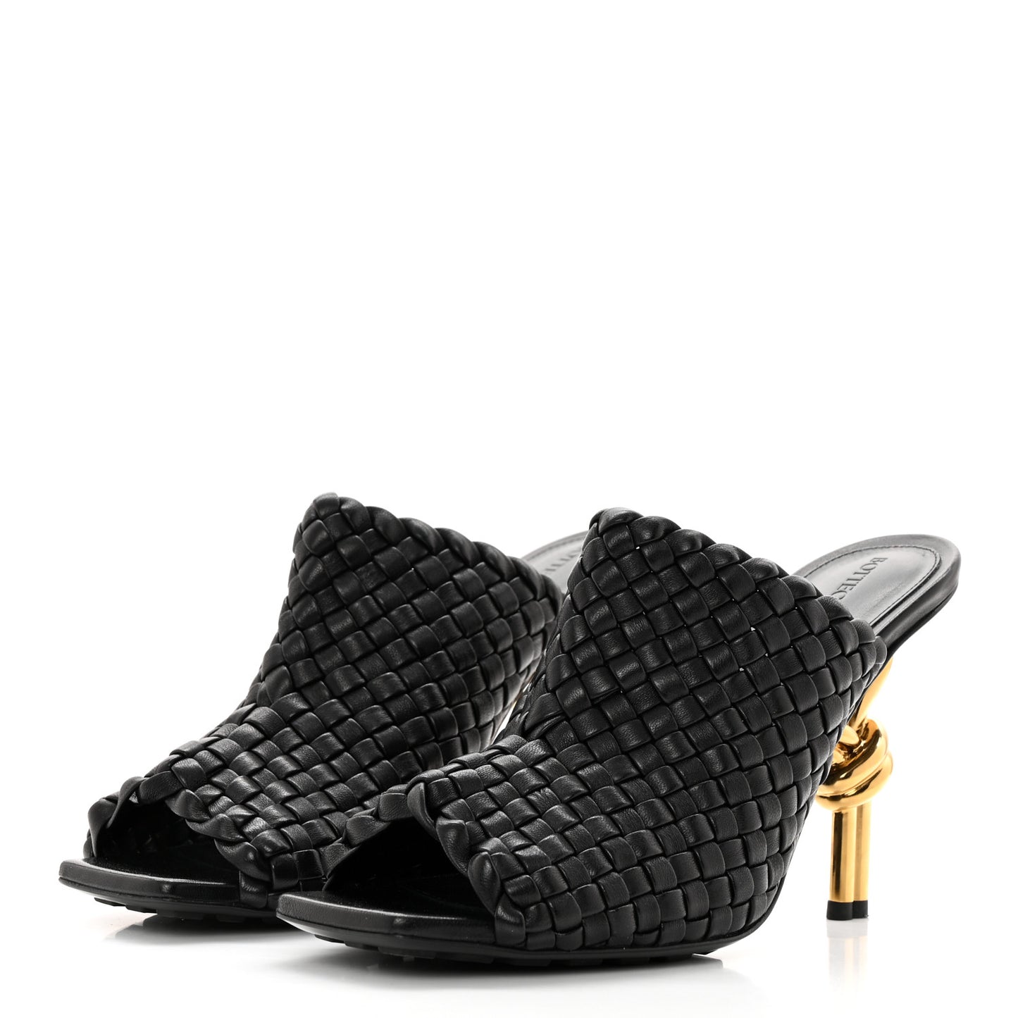 Soft Lambskin Intrecciato High Heel Knot Mules 38 Black