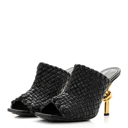 Bottega Veneta Soft Lambskin Intrecciato High Heel Knot Mules 38 Black 3 of 10