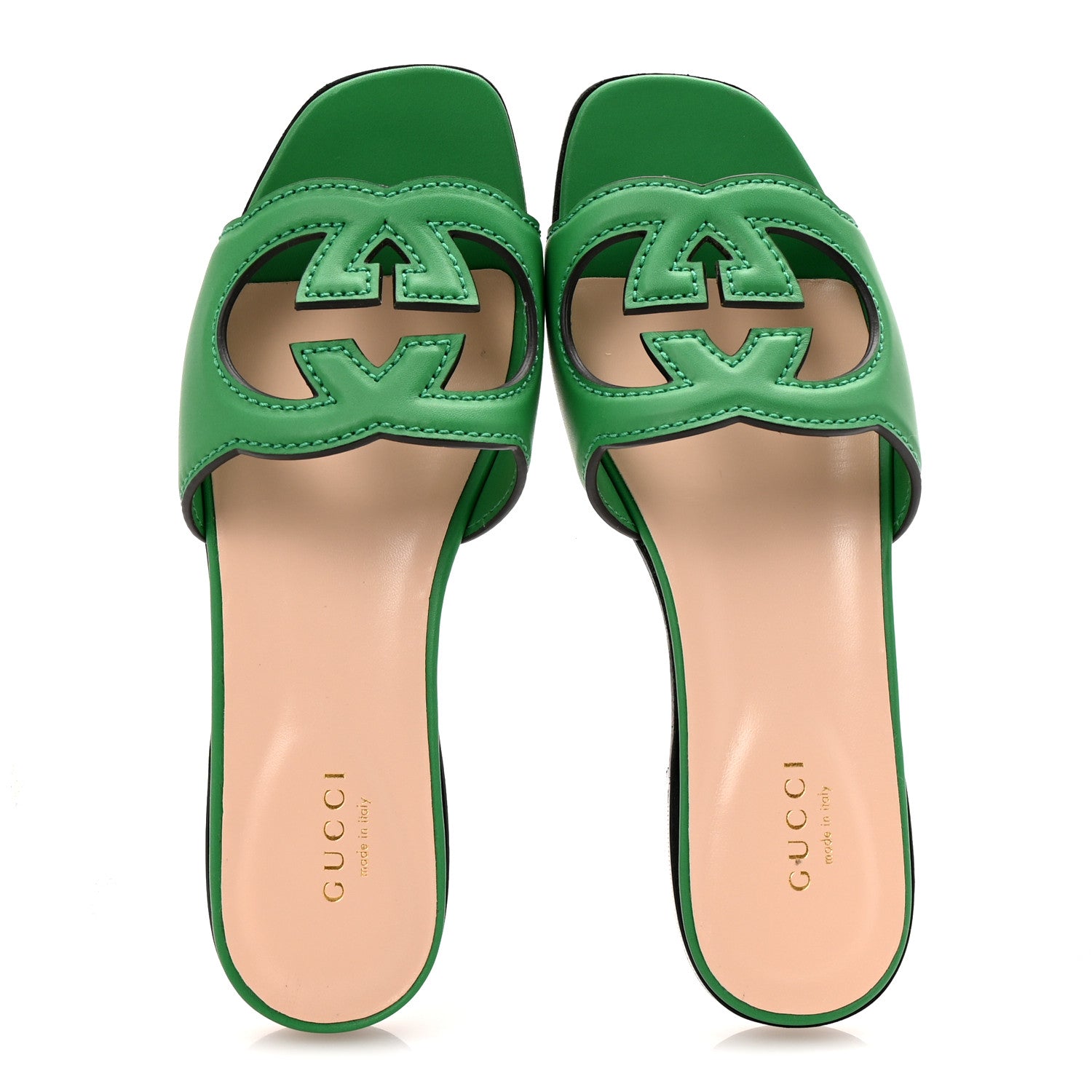 Gucci Cosmos Softy Calfskin Interlocking G Cut Out Slide Sandals 35 New Shamarock 2 of 9