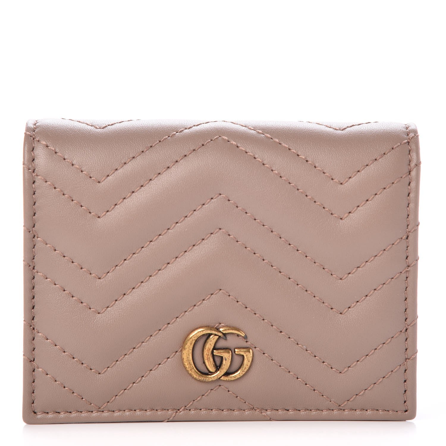 Gucci Calfskin Matelasse GG Marmont Card Case Wallet Porcelain Rose 1 of 8