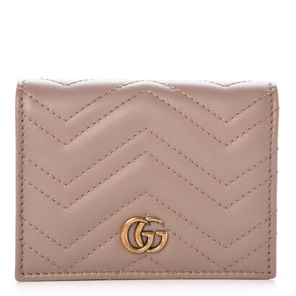 Gucci Calfskin Matelasse GG Marmont Card Case Wallet Porcelain Rose 1 of 8