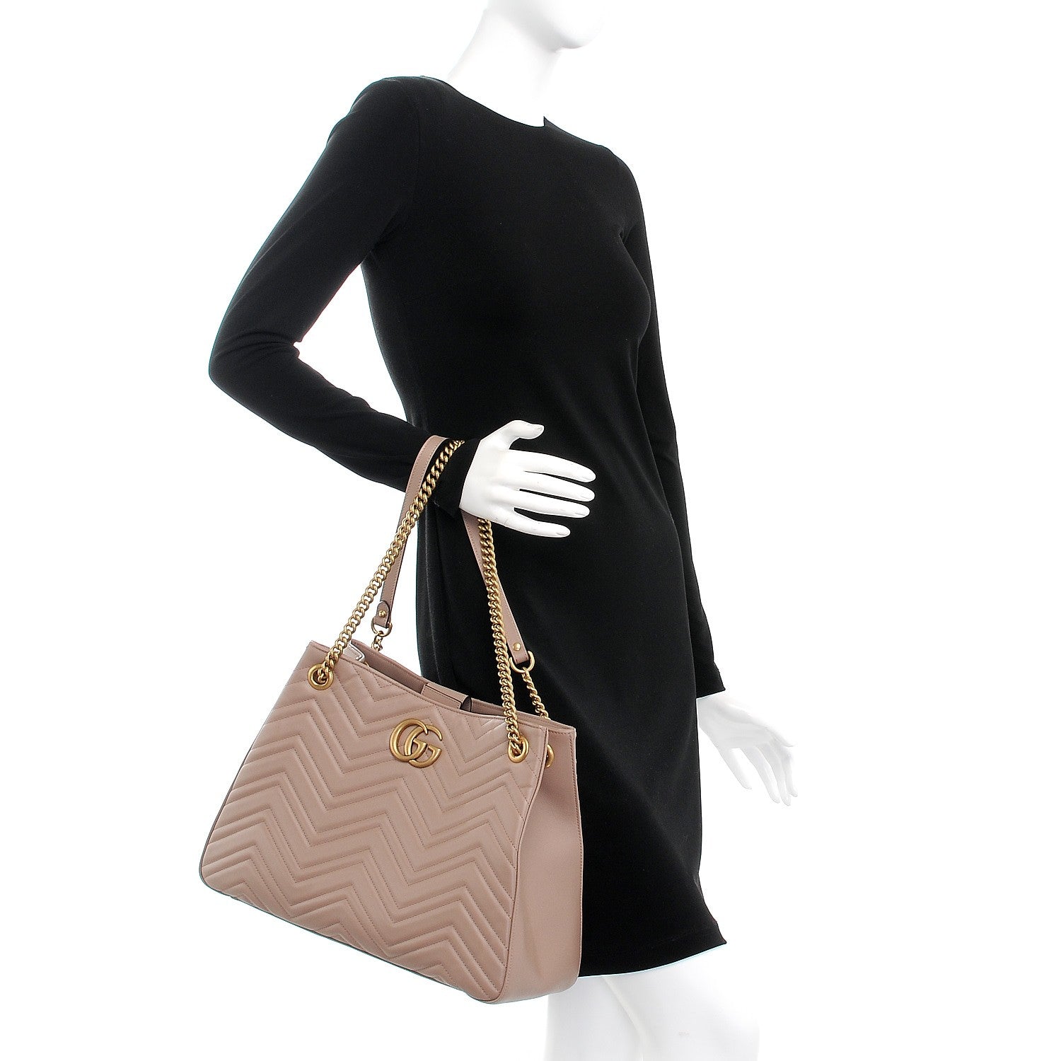 Gucci Calfskin Matelasse Medium GG Marmont Shoulder Tote Bag Porcelain Rose 3 of 8