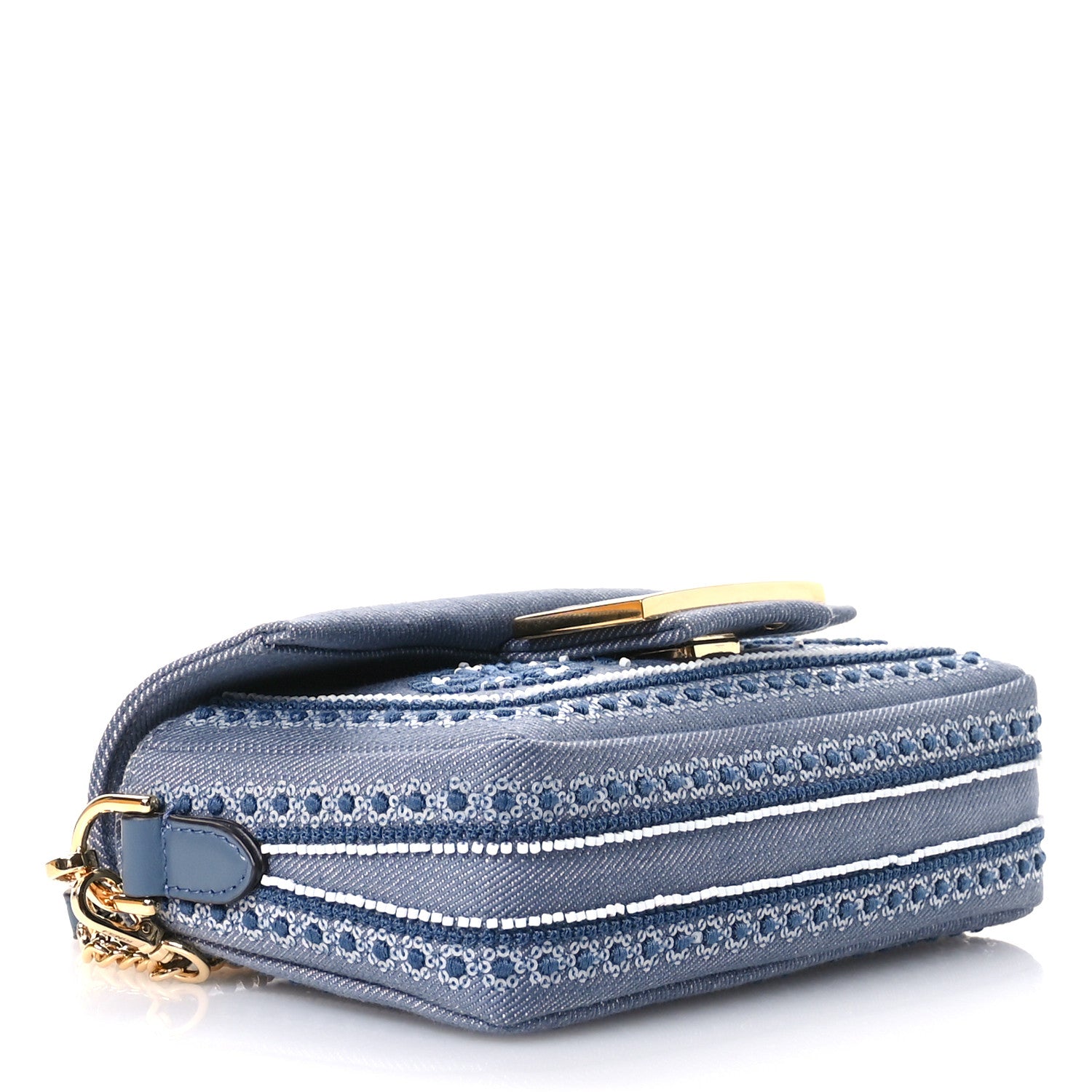 Fendi Denim Embroidered Coral Bandana Mini Baguette Myrtle 4 of 11