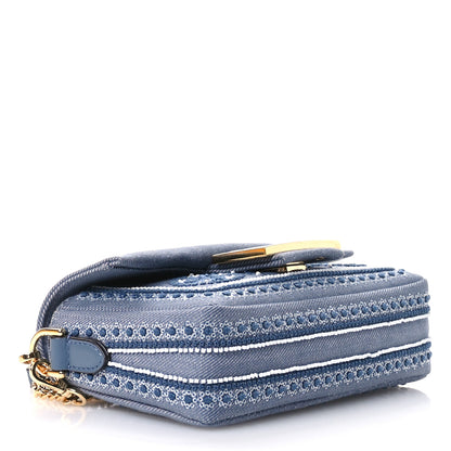 Fendi Denim Embroidered Coral Bandana Mini Baguette Myrtle 4 of 11