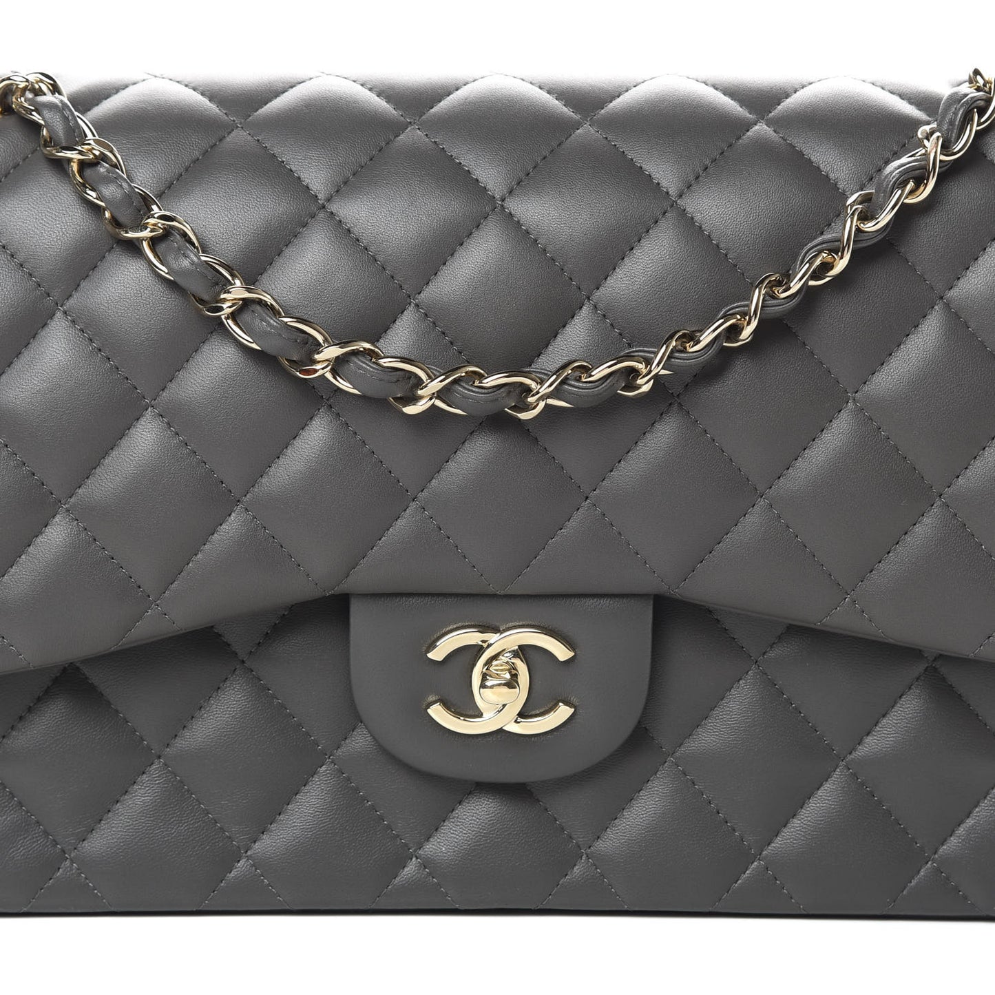 Lambskin Quilted Jumbo Double Flap Grey