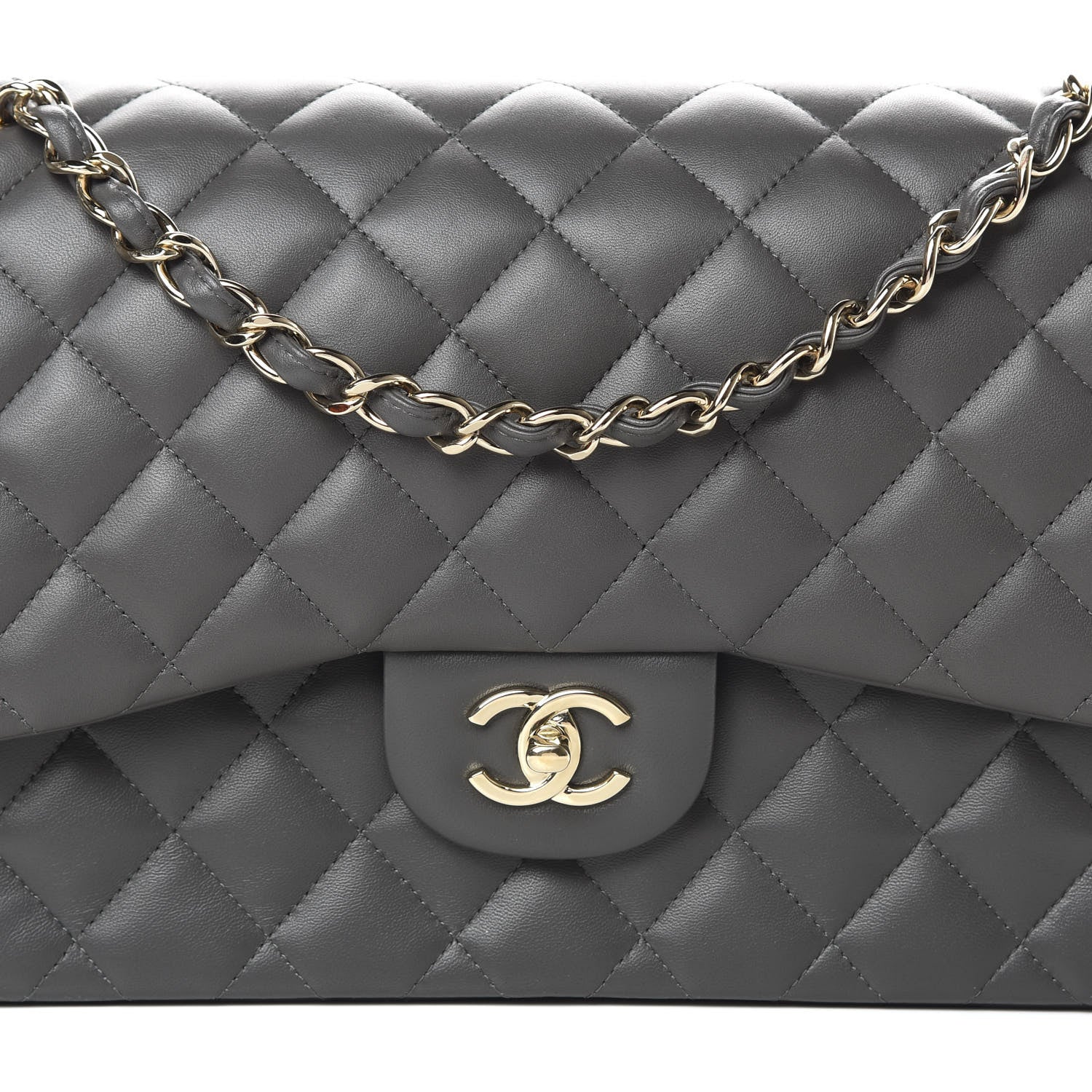 Chanel Lambskin Quilted Jumbo Double Flap Grey 8 of 11