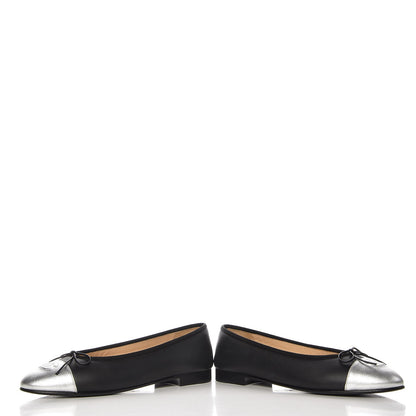 Chanel Calfskin Metallic Goatskin CC Cap Toe Ballerina Flats 39 Black Silver 5 of 11