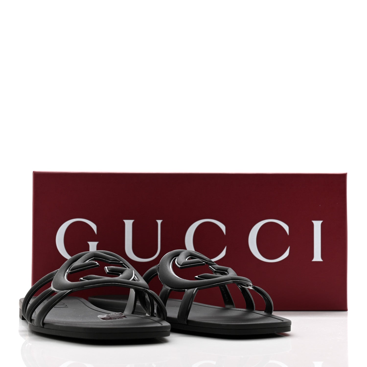 Gucci Rubber Womens Interlocking G Slide Sandals Black 9 of 9