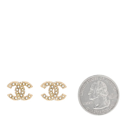 Chanel Metal Graduated Pearl Crystal CC Earrings Light Gold 2 of 5