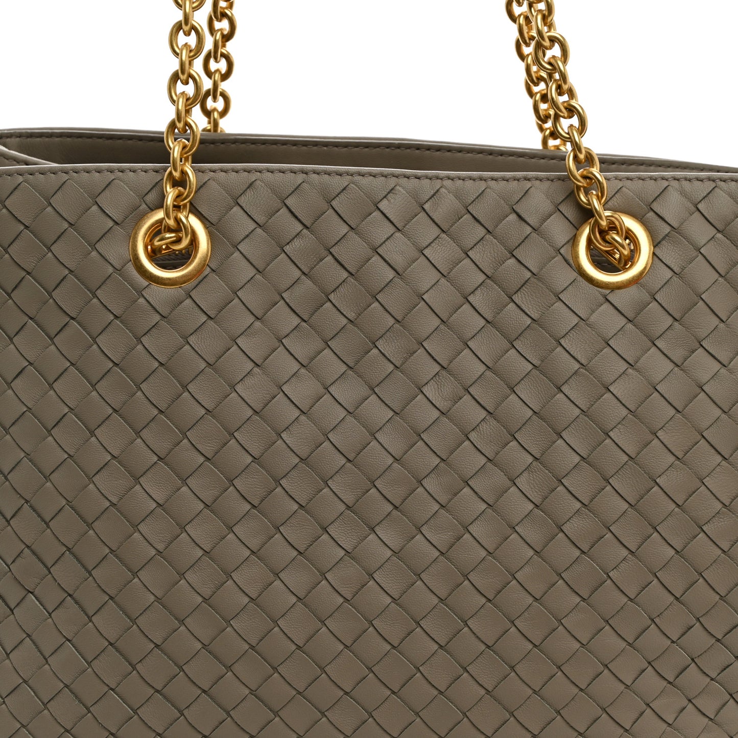 Nappa Intrecciato Medium Classic Chain Strap Tote Taupe Grey