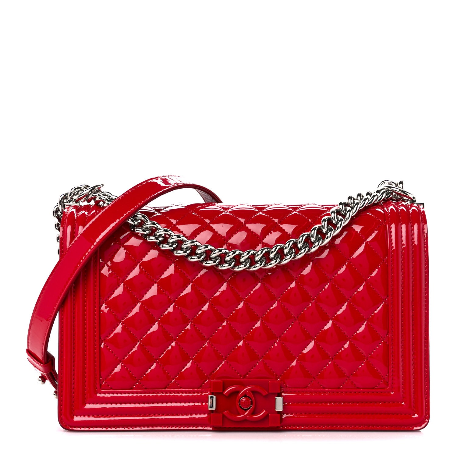 Chanel Patent Calfskin New Medium Plexiglass Boy Flap Red 1 of 12