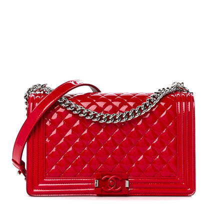 Chanel Patent Calfskin New Medium Plexiglass Boy Flap Red 1 of 12