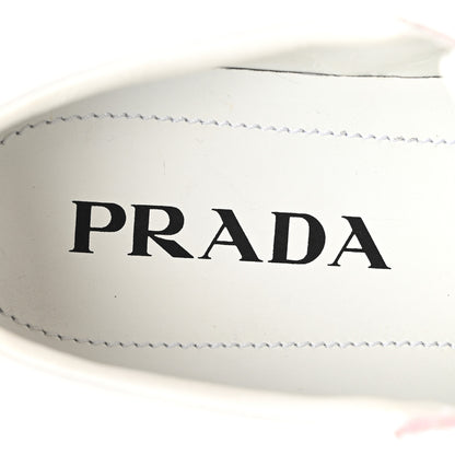 Prada Vitello Sport Spazzolato Rois Rubber Triangle Logo Perforated Womens District Low Top 30mm Sneakers 38.5 White Alabastro 7 of 9