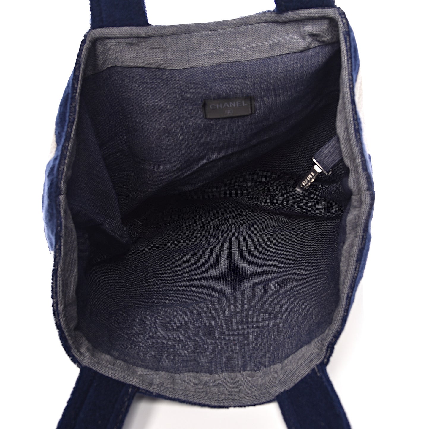 Terry Cotton CC Beach Tote Towel Set Navy Blue Beige