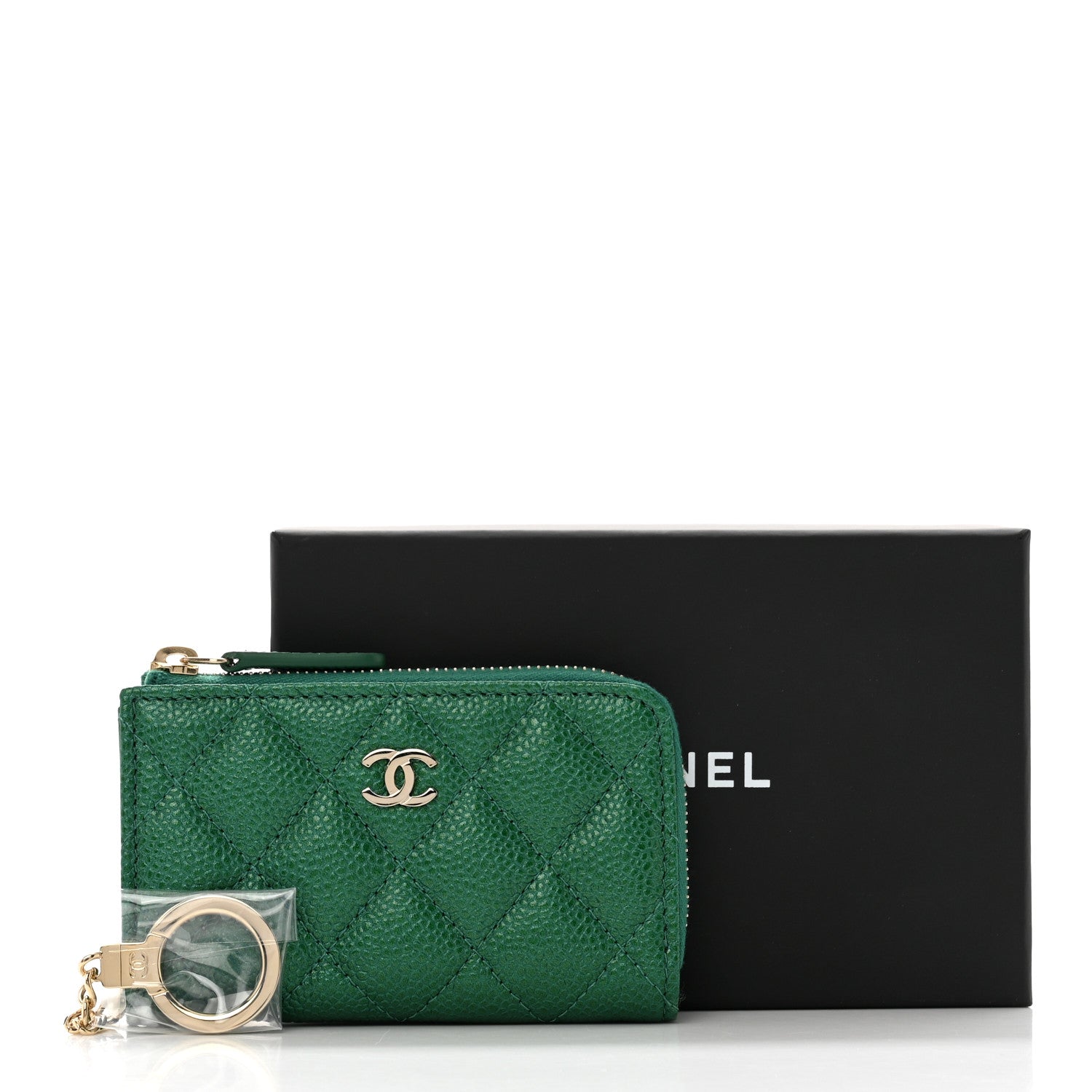 Chanel Iridescent Caviar Quilted Zipped Key Holder Case Green 8 of 8