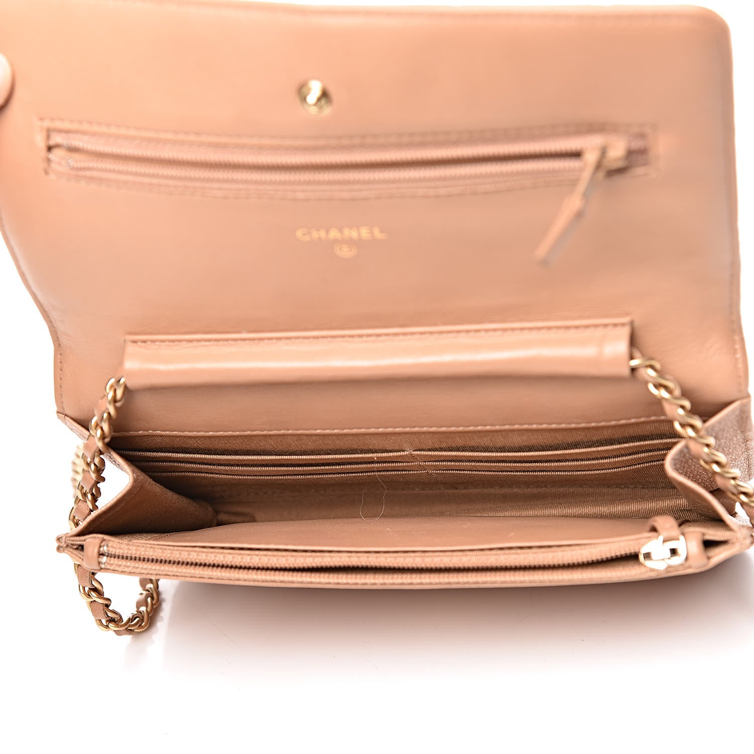 Chanel Letter Calfskin Embossed Quilted Wallet On Chain WOC Beige 8 of 15