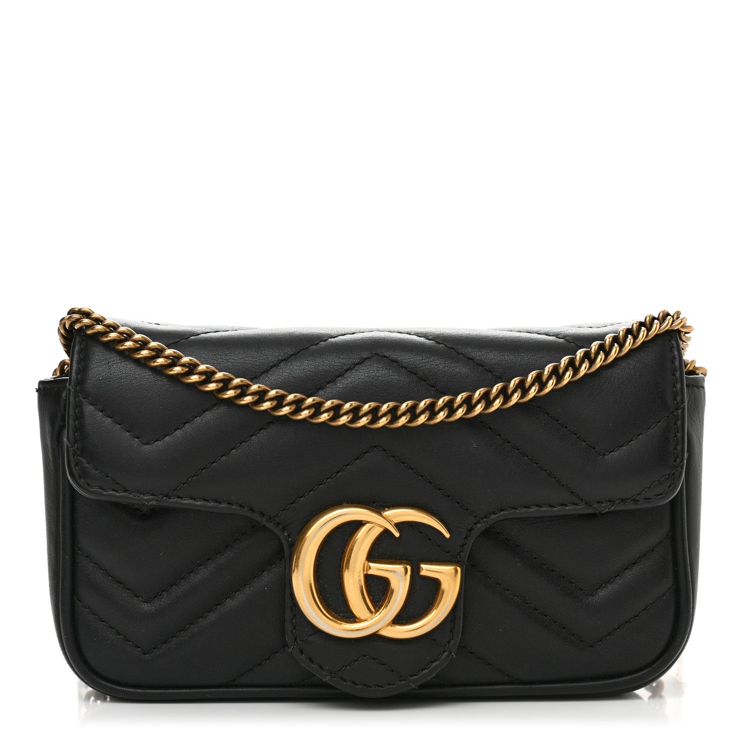 Gucci Calfskin Matelasse Super Mini GG Marmont Shoulder Bag Black 1 of 14