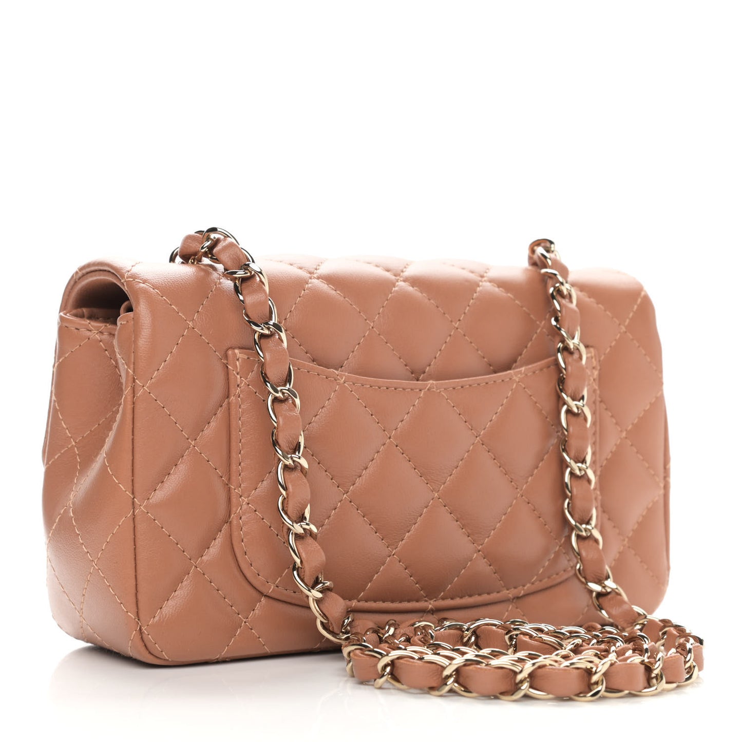 Lambskin Quilted Mini Rectangular Flap Brown