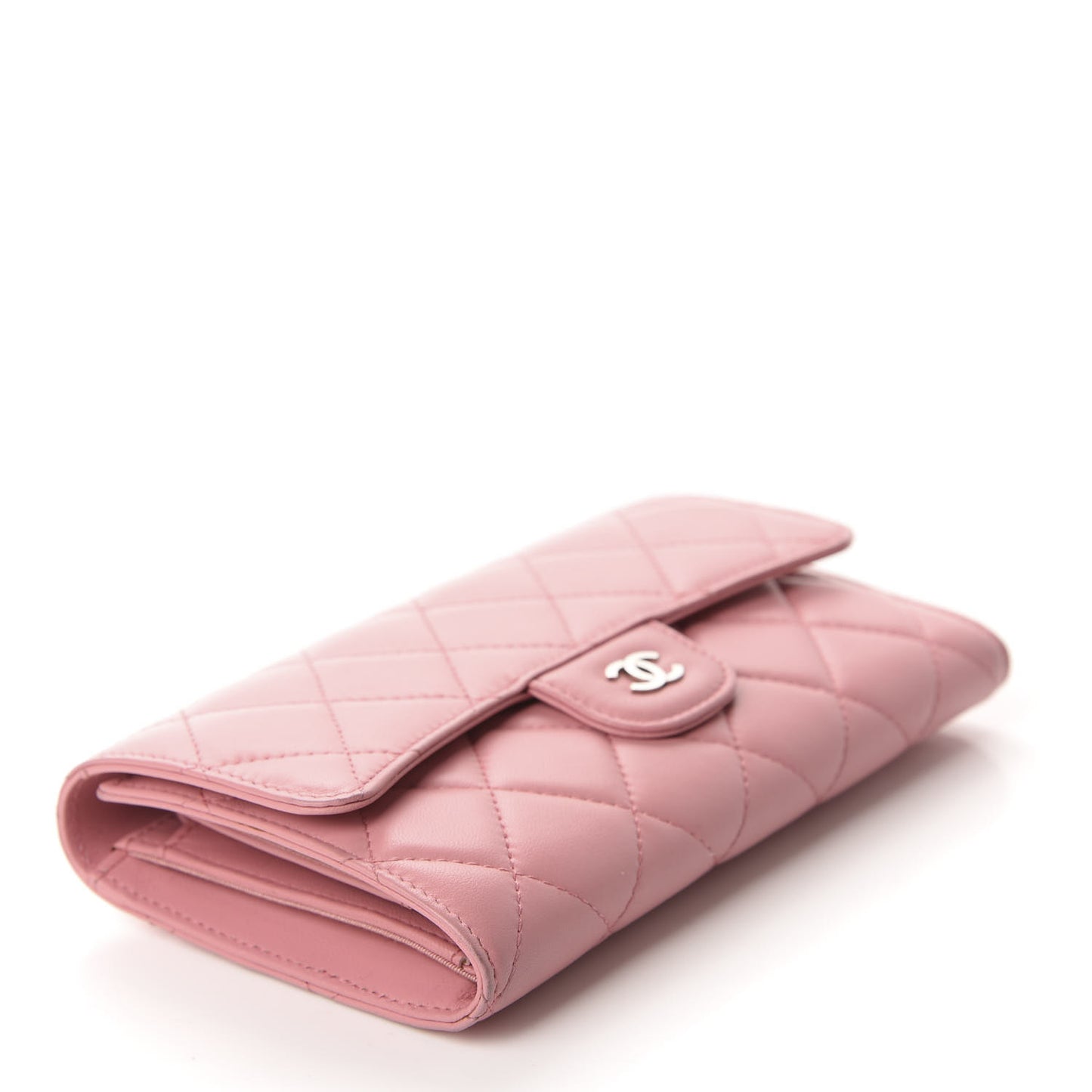 Lambskin Quilted Large Flap Wallet Pink