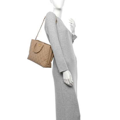 Chanel Shiny Caviar Quilted Chain Handle Shopping Tote Beige 2 of 10