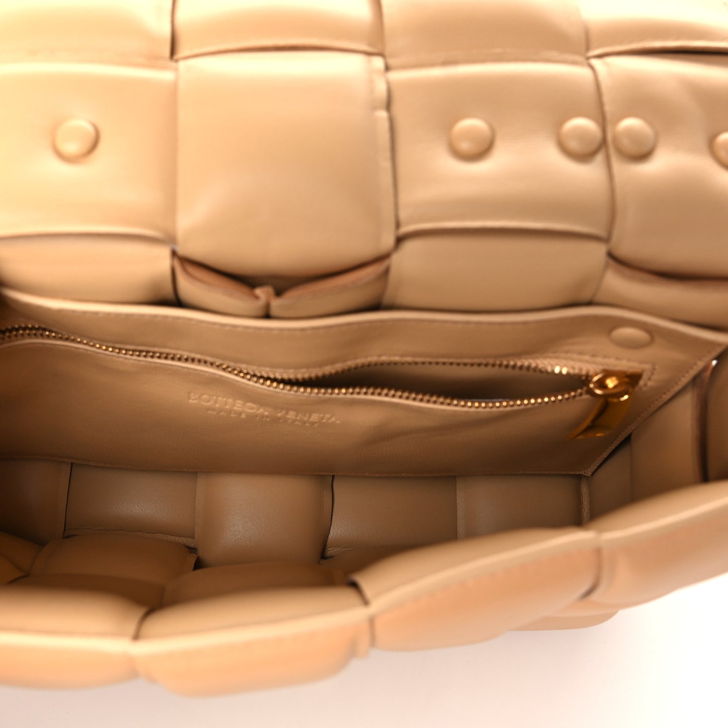 Lambskin Maxi Intreccio Padded Chain Cassette Crossbody Bag Caramel
