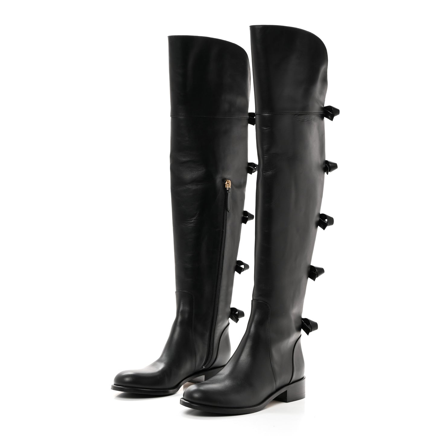 Calfskin Multi Bow Over the Knee Boots 35.5 Black