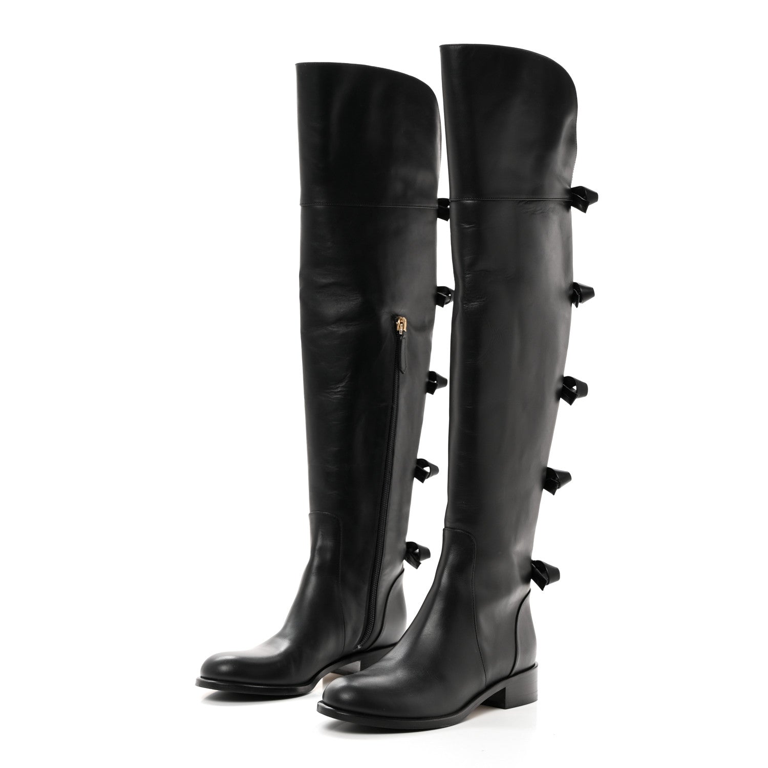Valentino Garavani Calfskin Multi Bow Over the Knee Boots 35.5 Black 3 of 8