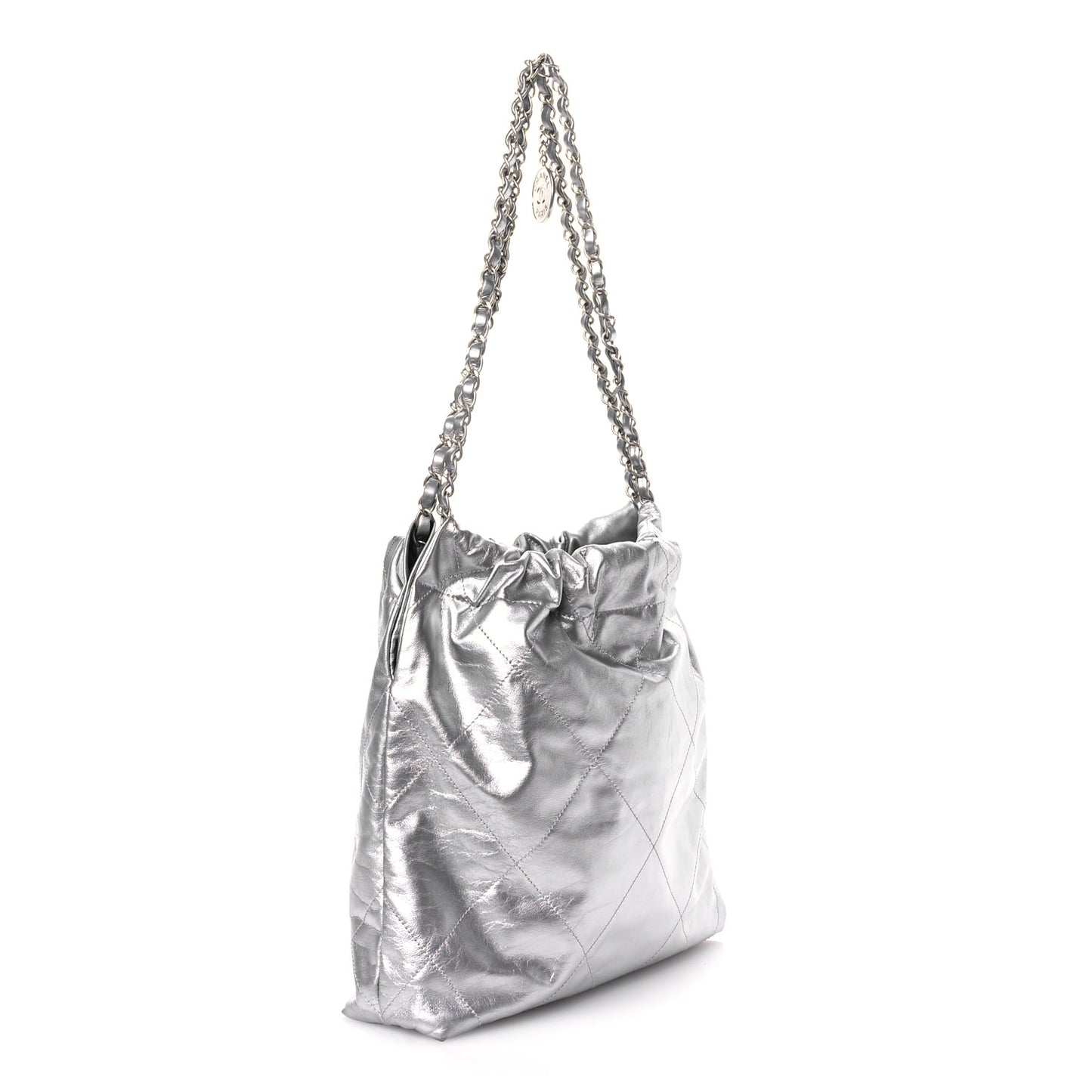 Metallic Calfskin Quilted Small Chanel 22 Silver