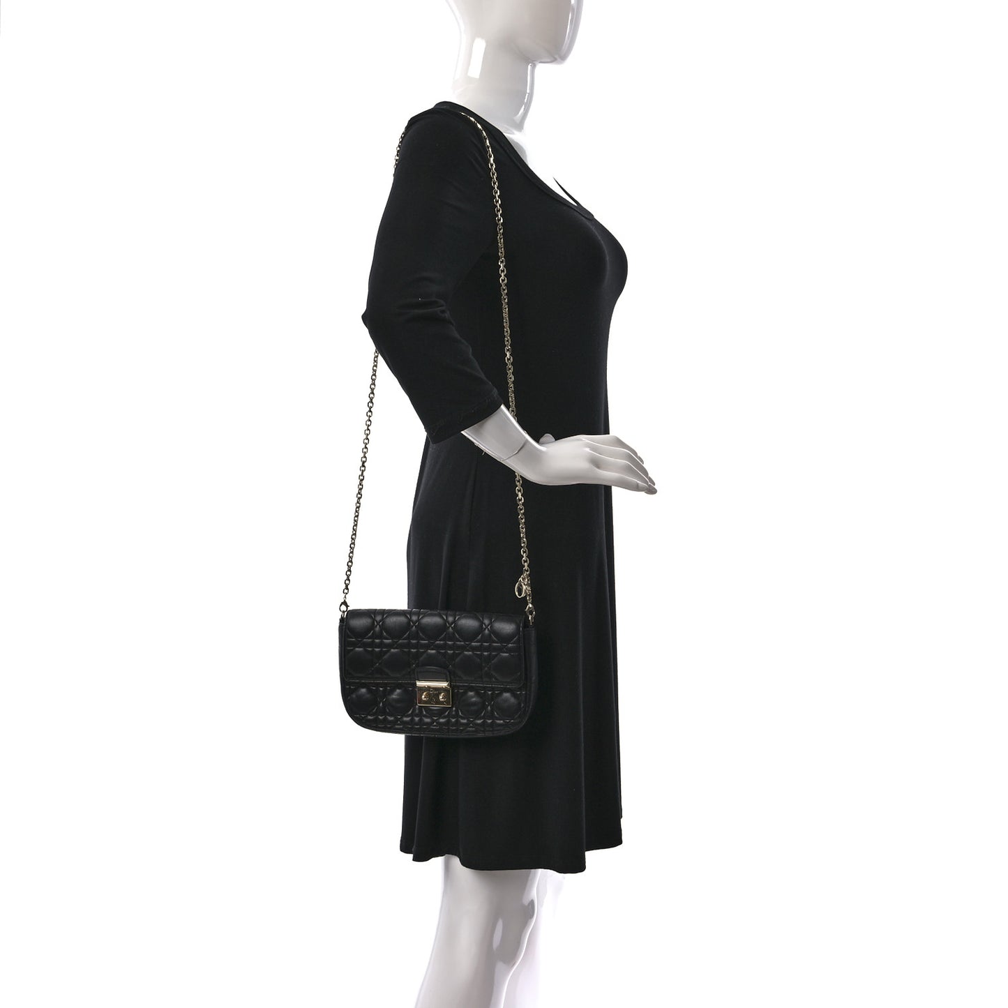 Lambskin Cannage Miss Dior Promenade Pouch Black