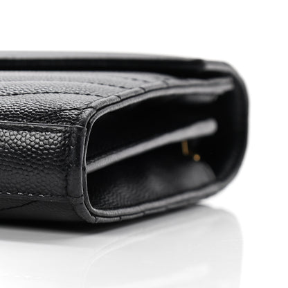 Saint Laurent Grain De Poudre Matelasse Chevron Monogram Chain Wallet Black 6 of 9