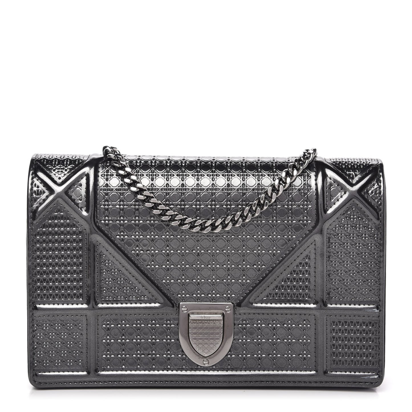 Metallic Patent Micro-Cannage Diorama Wallet on Chain Pouch Onyx Black