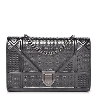 Christian Dior Metallic Patent Micro-Cannage Diorama Wallet on Chain Pouch Onyx Black 1 of 9