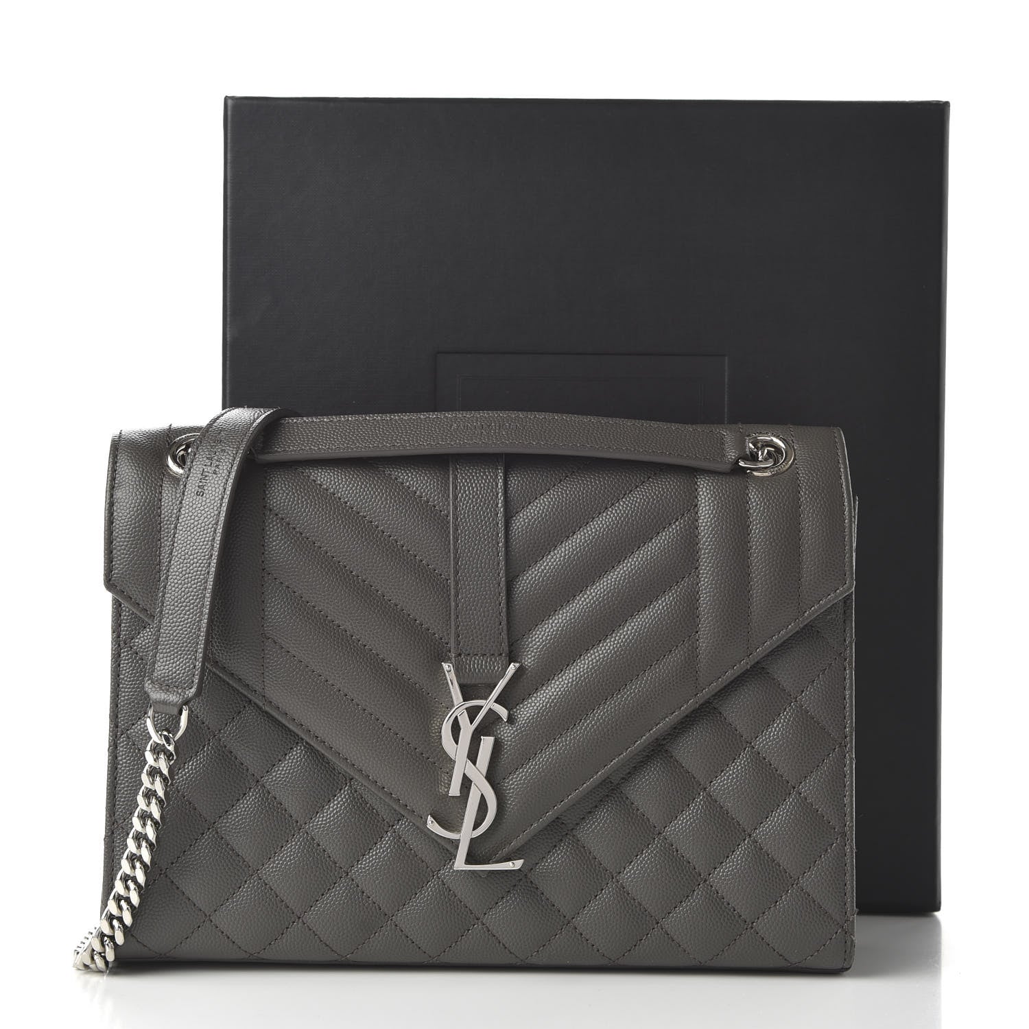 Saint Laurent Grain De Poudre Textured Mixed Matelasse Medium Triquilt Monogram Satchel Earth 10 of 10