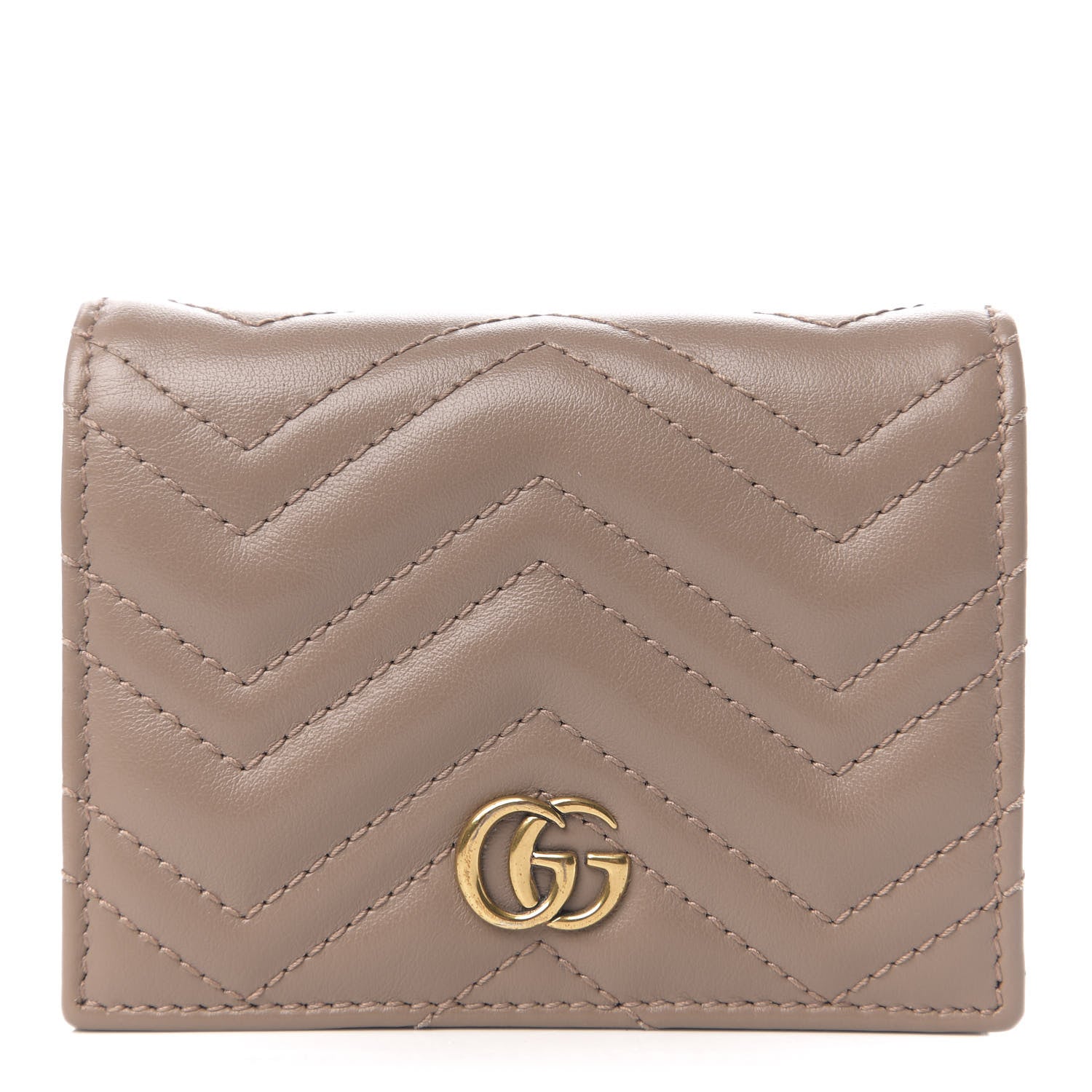 Gucci Calfskin Matelasse GG Marmont Card Case Wallet Porcelain Rose 1 of 7