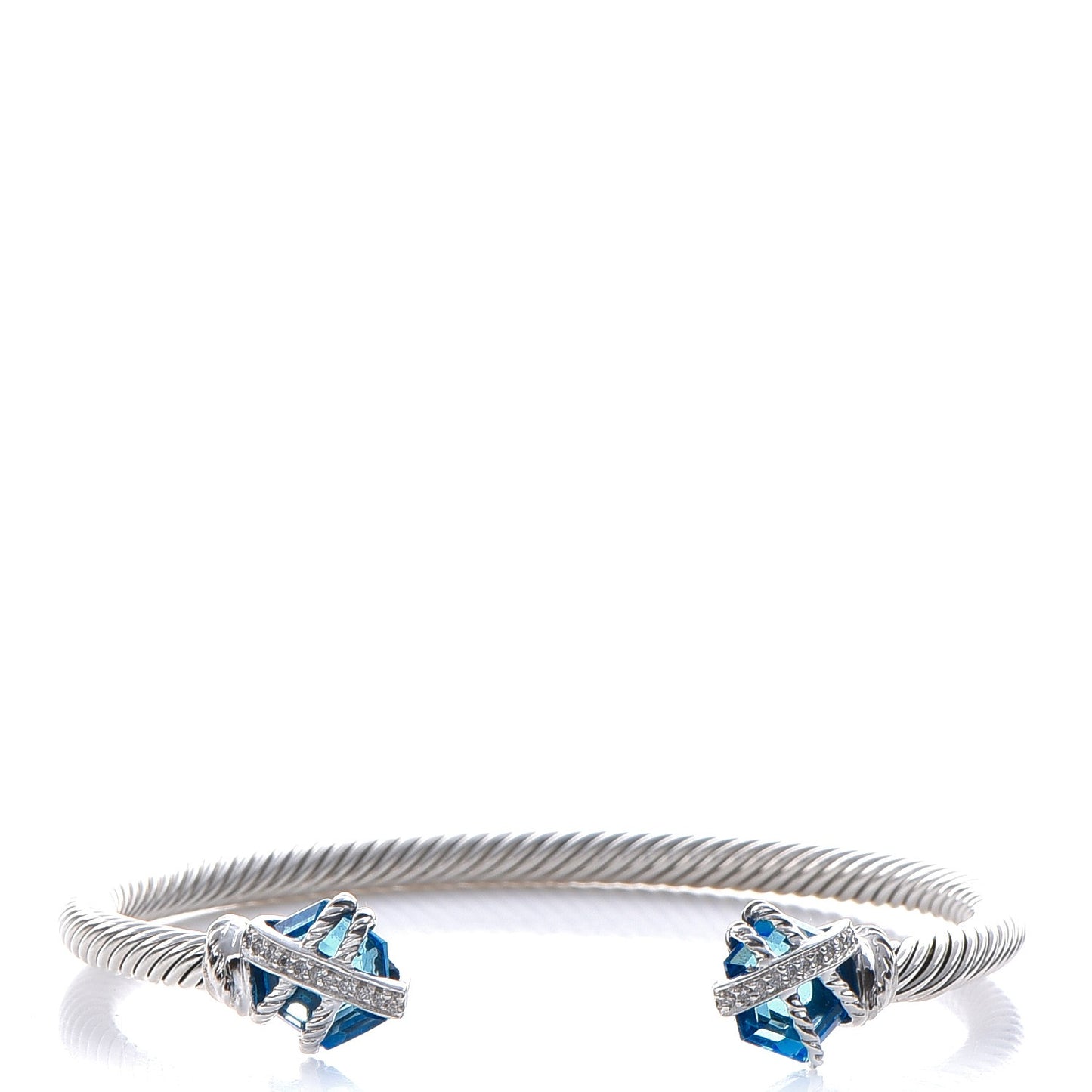 Sterling Silver Hampton Blue Topaz Diamond 4mm Cable Wrap Bracelet