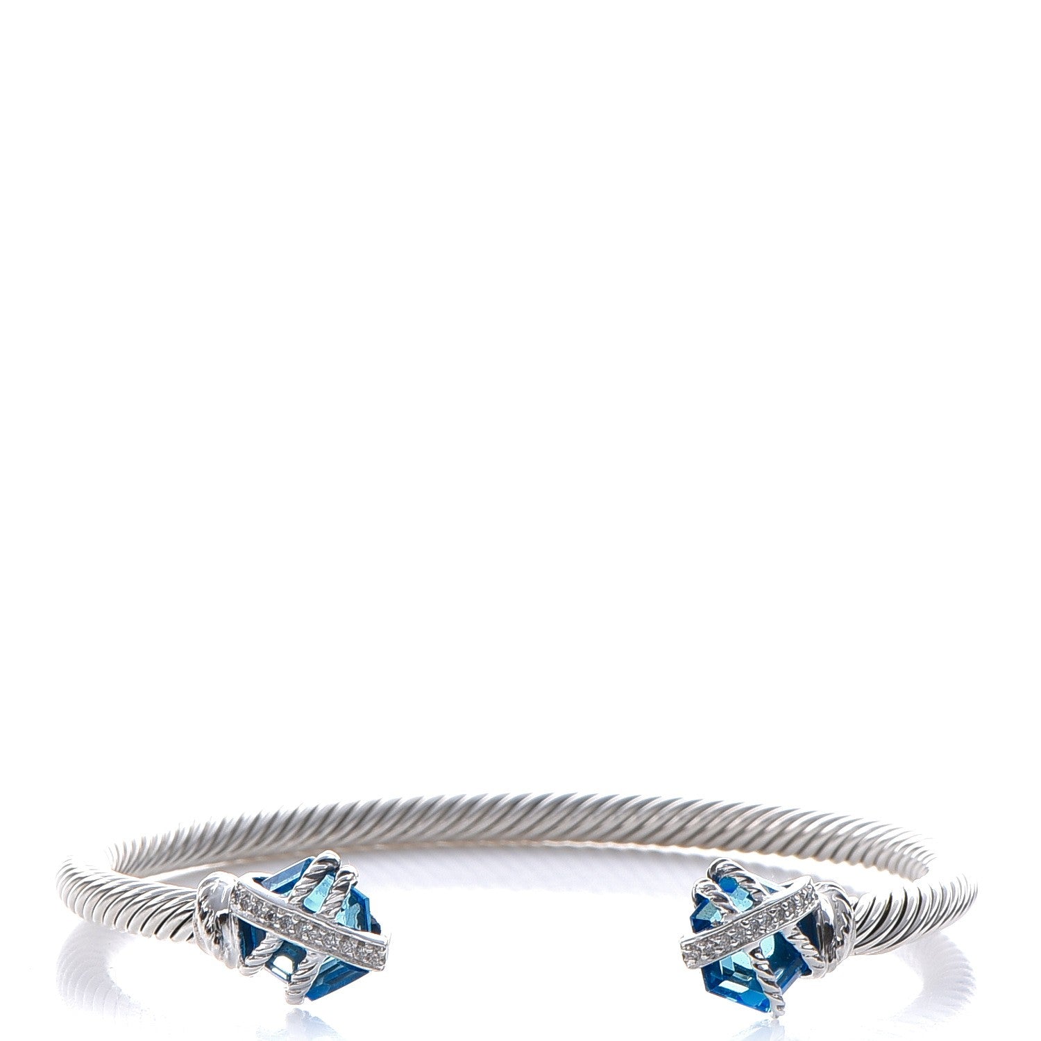 David Yurman Sterling Silver Hampton Blue Topaz Diamond 4mm Cable Wrap Bracelet 1 of 5