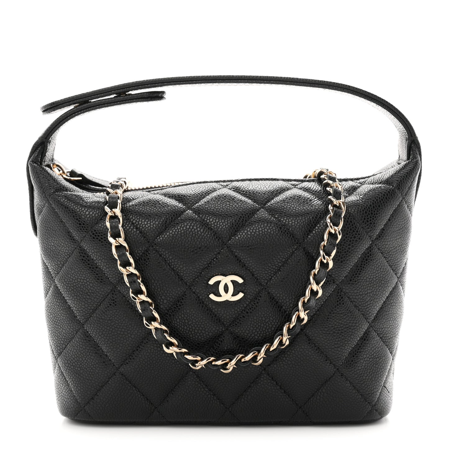 Caviar Quilted Hobo Clutch With Chain Black