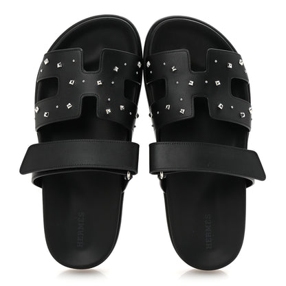 Hermes Calfskin Medor Studded Womens Chypre Sandals 39 Black 2 of 9