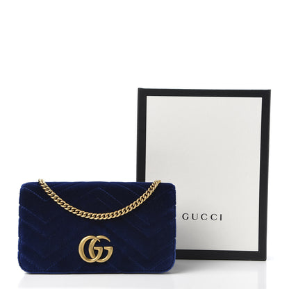 Gucci Velvet Matelasse GG Marmont Mini Bag Cobalt Blue 9 of 9
