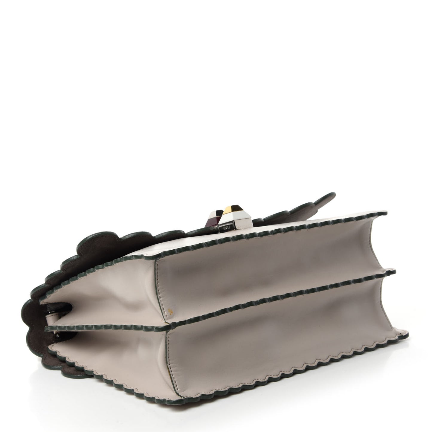 Vitello Liberty Scalloped Studded Kan I Shoulder Bag Grigio Polvere